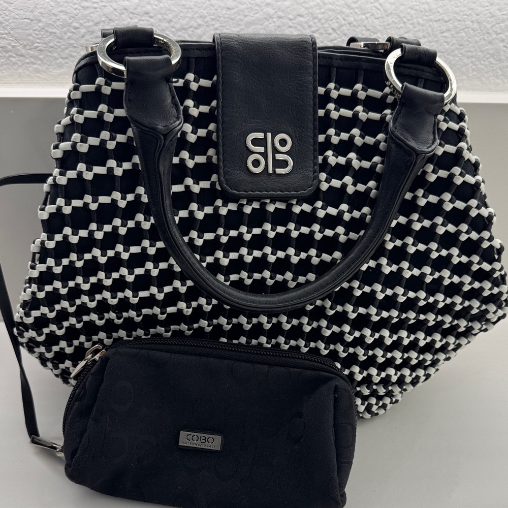 Black and White Geometric Shoulder Bag Set